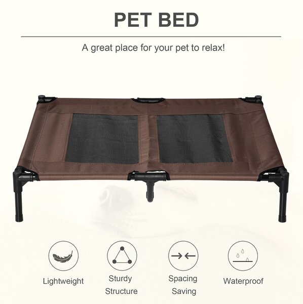 PawHut Elevated Pet Bed, Large Raised Dog & Cat Cooling Cot, Portable for Camping, Outdoor/Indoor Use, Metal Frame with Mesh, Black Aosom UK