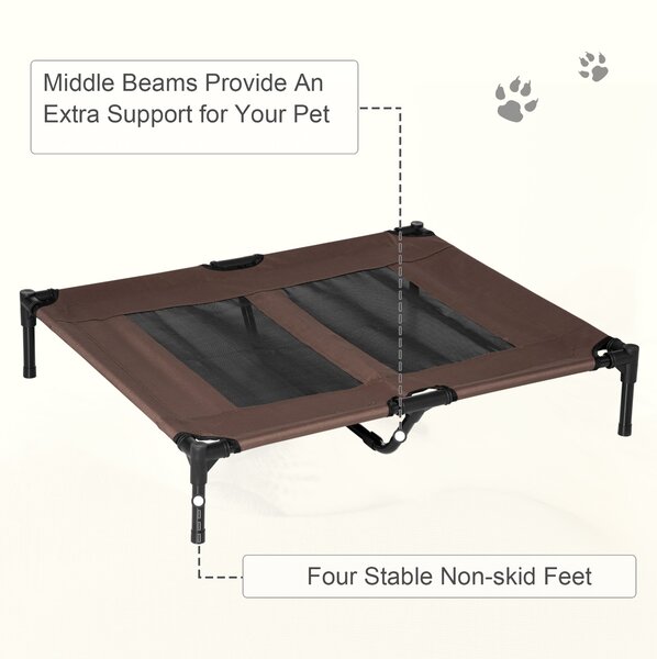PawHut Elevated Pet Bed, Large Raised Dog & Cat Cooling Cot, Portable for Camping, Outdoor/Indoor Use, Metal Frame with Mesh, Black Aosom UK