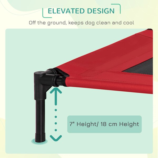 PawHut Elevated Dog Bed, Portable Camping Pet Cot with Metal Frame, for Medium Dogs, Black and Red Aosom UK