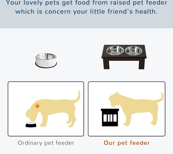 Pawhut Large Stainless Steel Pet Feeder, 58.4Lx30.5Wx25.4H cm, Elevated Design for Comfort, Brown