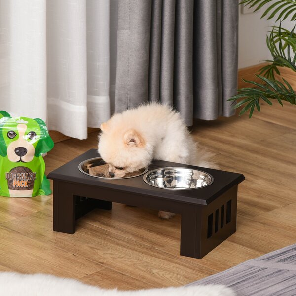 Pawhut Large Stainless Steel Pet Feeder, 58.4Lx30.5Wx25.4H cm, Elevated Design for Comfort, Brown