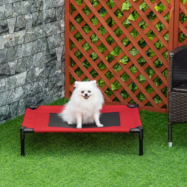 PawHut Elevated Dog Bed, Portable Camping Pet Cot with Metal Frame, for Medium Dogs, Black and Red Aosom UK