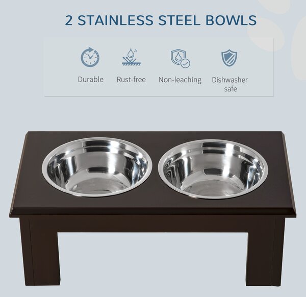 Pawhut Large Stainless Steel Pet Feeder, 58.4Lx30.5Wx25.4H cm, Elevated Design for Comfort, Brown