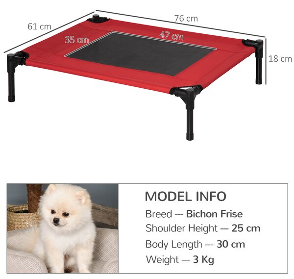 PawHut Elevated Dog Bed, Portable Camping Pet Cot with Metal Frame, for Medium Dogs, Black and Red Aosom UK