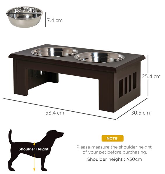 Pawhut Large Stainless Steel Pet Feeder, 58.4Lx30.5Wx25.4H cm, Elevated Design for Comfort, Brown