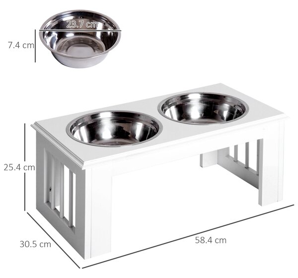 PawHut Pet Feeder, Stainless Steel, Large Capacity, Easy Clean, White, 58.4Lx30.5Wx25.4H cm Aosom UK
