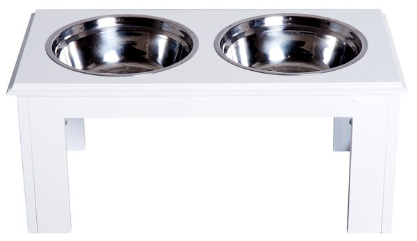 PawHut Pet Feeder, Stainless Steel, Large Capacity, Easy Clean, White, 58.4Lx30.5Wx25.4H cm Aosom UK
