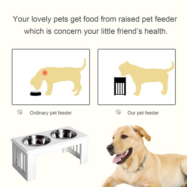 PawHut Pet Feeder, Stainless Steel, Large Capacity, Easy Clean, White, 58.4Lx30.5Wx25.4H cm Aosom UK