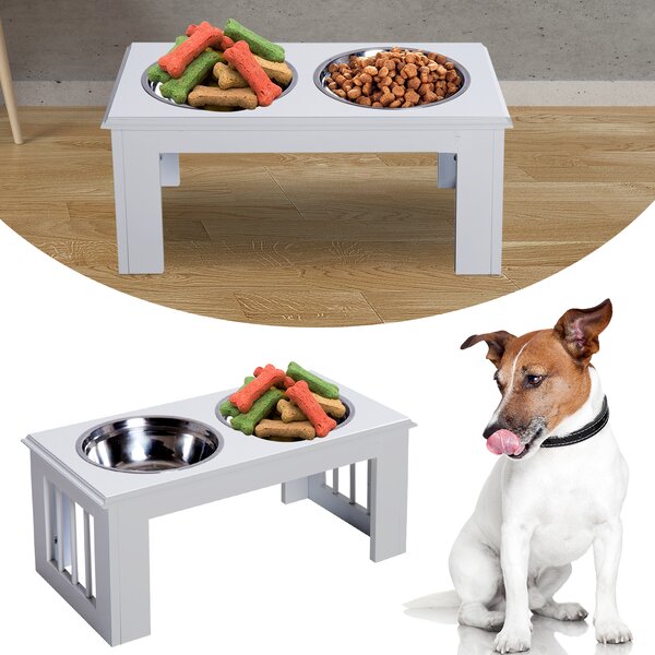 PawHut Pet Feeder, Stainless Steel, Large Capacity, Easy Clean, White, 58.4Lx30.5Wx25.4H cm Aosom UK