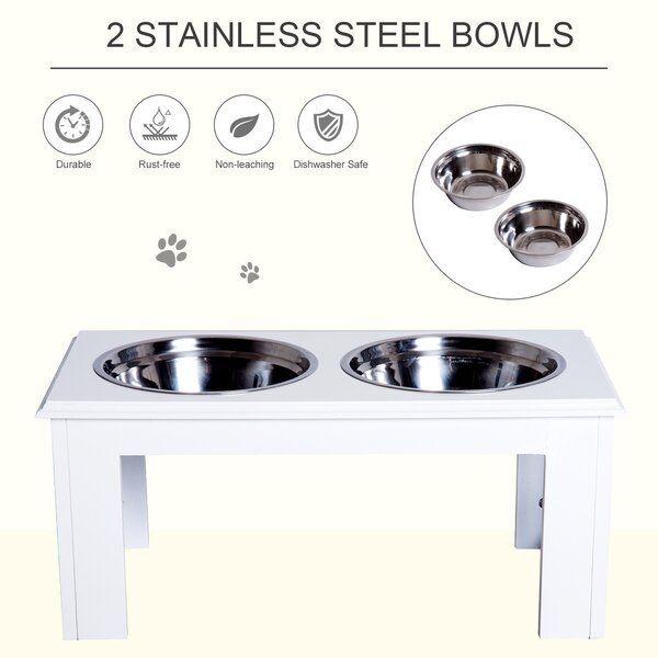 PawHut Pet Feeder, Stainless Steel, Large Capacity, Easy Clean, White, 58.4Lx30.5Wx25.4H cm Aosom UK