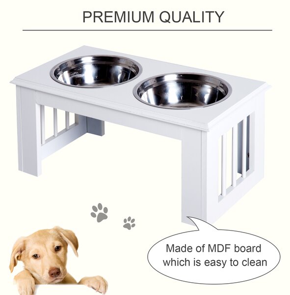 PawHut Pet Feeder, Stainless Steel, Large Capacity, Easy Clean, White, 58.4Lx30.5Wx25.4H cm Aosom UK