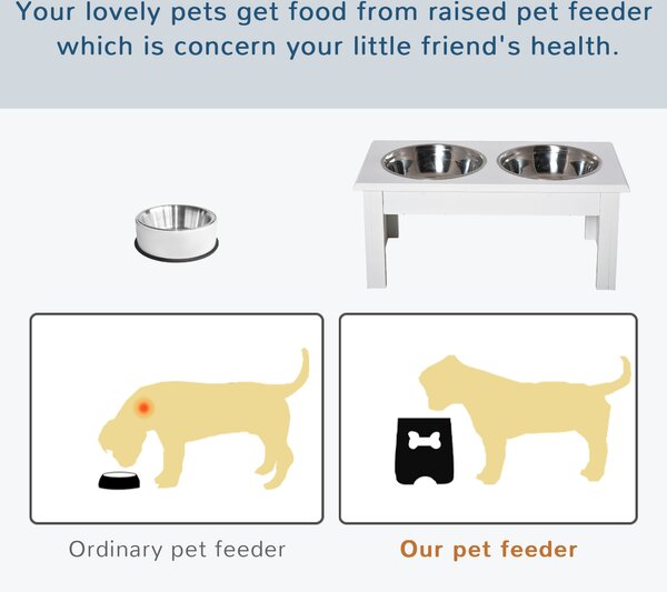 Pawhut Stainless Steel Pet Feeder, Durable & Easy to Clean, Ideal for Cats & Dogs, 43.7Lx24Wx15H cm, White Aosom UK