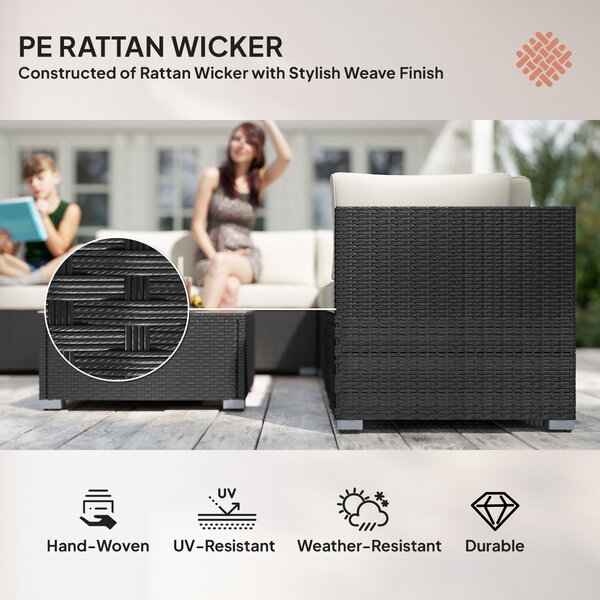 Outsunny 7-Seater Sofa Rattan Garden Furniture Aluminium Outdoor Patio Set Wicker Seater Table - Black Aosom UK