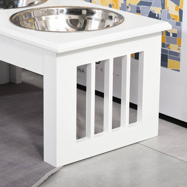 Pawhut Stainless Steel Pet Feeder, Durable & Easy to Clean, Ideal for Cats & Dogs, 43.7Lx24Wx15H cm, White Aosom UK