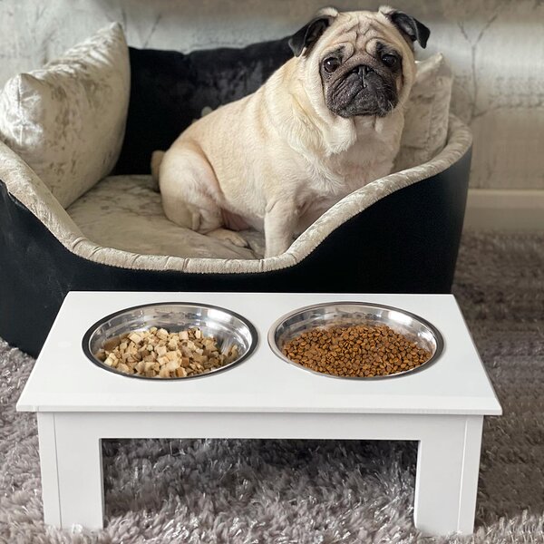 Pawhut Stainless Steel Pet Feeder, Durable & Easy to Clean, Ideal for Cats & Dogs, 43.7Lx24Wx15H cm, White Aosom UK