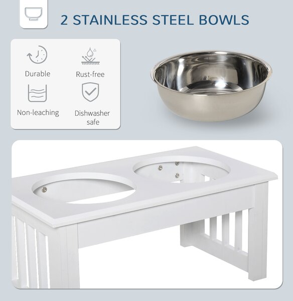 Pawhut Stainless Steel Pet Feeder, Durable & Easy to Clean, Ideal for Cats & Dogs, 43.7Lx24Wx15H cm, White Aosom UK