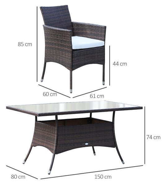 Outsunny 6-Seater Rattan Dining Set with Cube Chairs, Rectangular Table, Outdoor Patio Set with Cushions, Brown Aosom UK