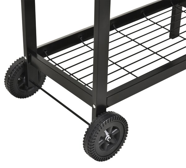 Outsunny Charcoal Barbecue Grill Garden BBQ Trolley w/ Dual Grill, Adjustable Grill Nets, Heat-resistant Steel, Wheels, Black Aosom UK