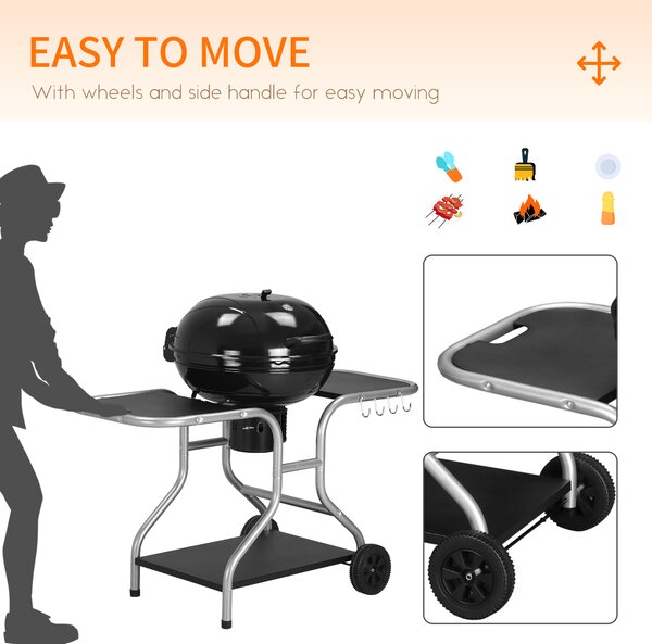 Outsunny Charcoal Grill Trolley Barbecue Grill W/ Wheels Aosom UK