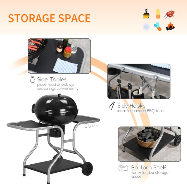 Outsunny Charcoal Grill Trolley Barbecue Grill W/ Wheels Aosom UK