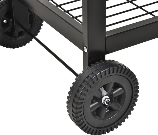 Outsunny Charcoal Barbecue Grill Garden BBQ Trolley w/ Dual Grill, Adjustable Grill Nets, Heat-resistant Steel, Wheels, Black Aosom UK