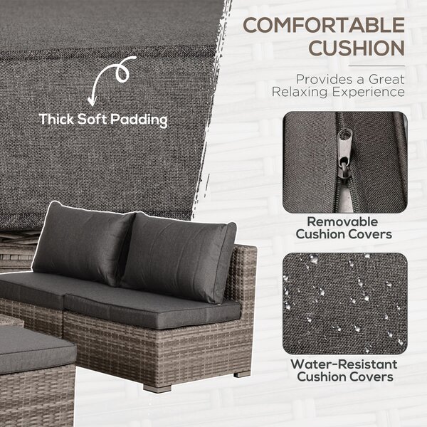 Outsunny 6-Seater Rattan Garden Furniture 6 Seater Sofa & Coffee Table Set Outdoor Patio Furniture Wicker Weave Chair Space-saving Compact, Grey
