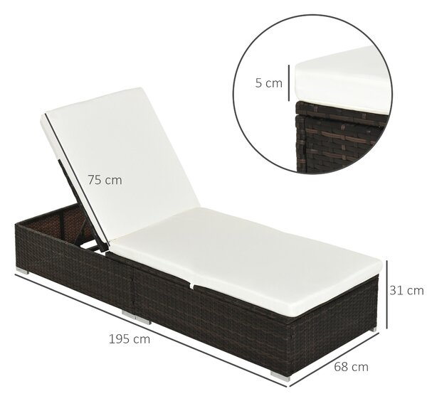 Outsunny Rattan Recliner Lounger Garden Furniture Sun Lounger Recliner Bed Chair Reclining Patio Wicker Brown