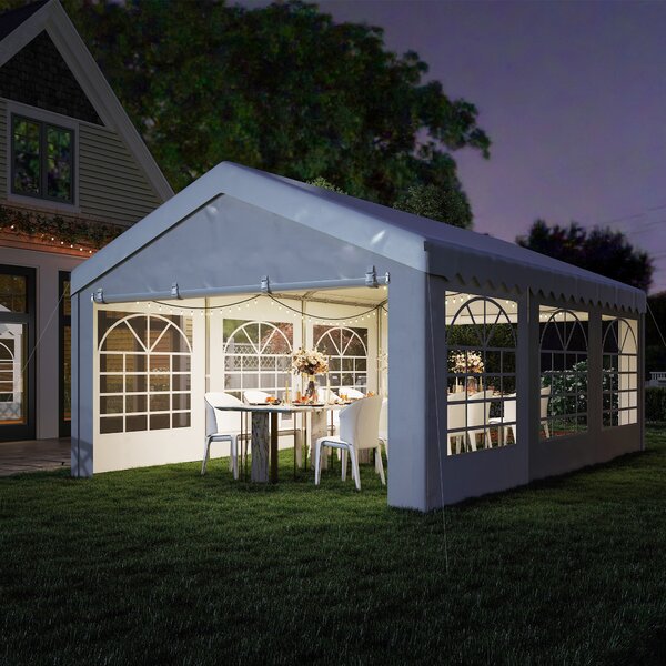 Outsunny 6 x 4m Wedding Tent, Portable Carport Shelter with Removable Sidewalls & Doors, Party Tent Canopy, White Aosom UK