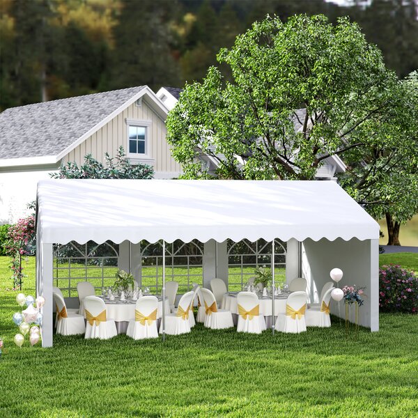 Outsunny 6 x 4m Wedding Tent, Portable Carport Shelter with Removable Sidewalls & Doors, Party Tent Canopy, White Aosom UK