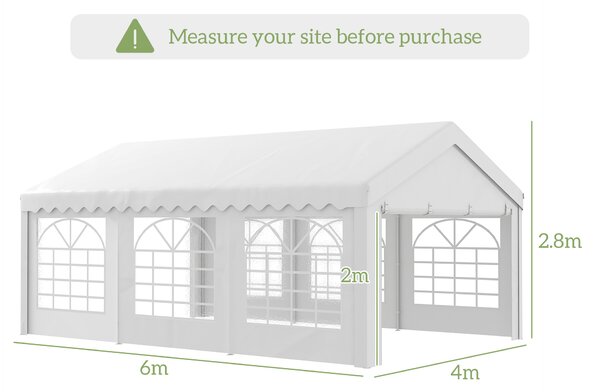 Outsunny 6 x 4m Wedding Tent, Portable Carport Shelter with Removable Sidewalls & Doors, Party Tent Canopy, White Aosom UK