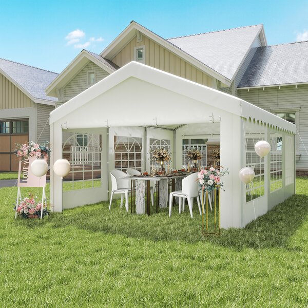 Outsunny 6 x 4m Wedding Tent, Portable Carport Shelter with Removable Sidewalls & Doors, Party Tent Canopy, White Aosom UK