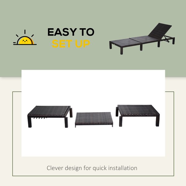 Outsunny Garden Outdoor Rattan Furniture Patio Sun Lounger Recliner Reclining Chair Bed Fire Resistant Sponge, Cream White Aosom UK