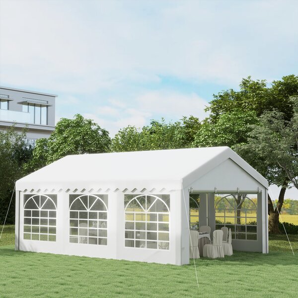 Outsunny 6 x 4m Wedding Tent, Portable Carport Shelter with Removable Sidewalls & Doors, Party Tent Canopy, White Aosom UK