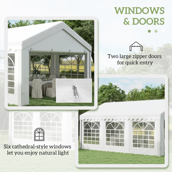Outsunny 6 x 4m Wedding Tent, Portable Carport Shelter with Removable Sidewalls & Doors, Party Tent Canopy, White Aosom UK