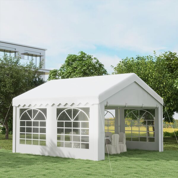 Outsunny 4 x 4m Party Tent, Garden Party Tent with Removable Sidewalls, Double Doors, Heavy Duty, White Aosom UK
