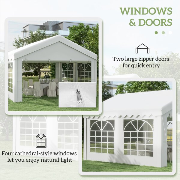 Outsunny 4 x 4m Party Tent, Garden Party Tent with Removable Sidewalls, Double Doors, Heavy Duty, White Aosom UK