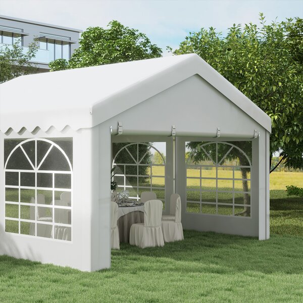 Outsunny 4 x 4m Party Tent, Garden Party Tent with Removable Sidewalls, Double Doors, Heavy Duty, White Aosom UK