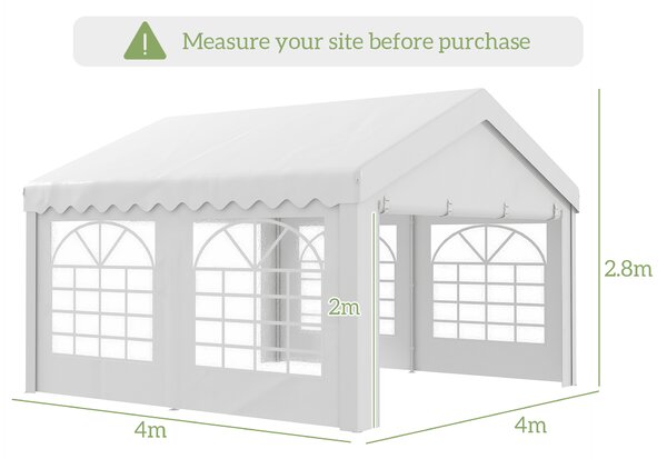 Outsunny 4 x 4m Party Tent, Garden Party Tent with Removable Sidewalls, Double Doors, Heavy Duty, White Aosom UK