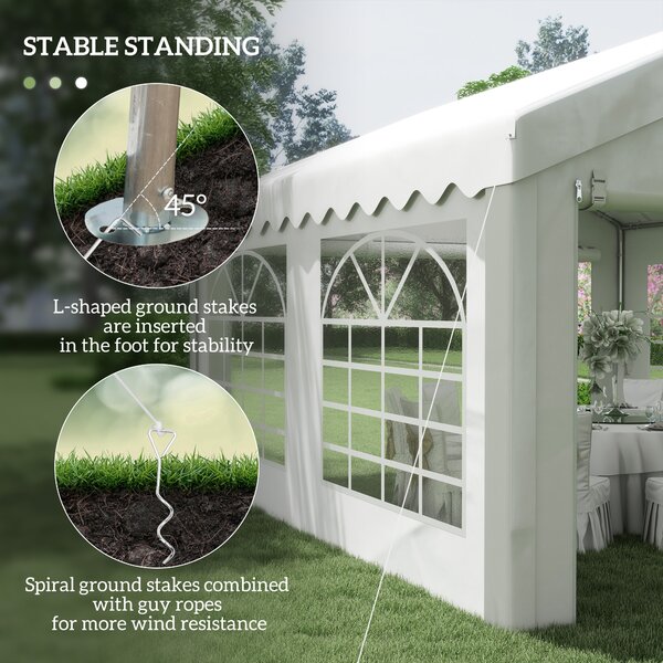 Outsunny 4 x 4m Party Tent, Garden Party Tent with Removable Sidewalls, Double Doors, Heavy Duty, White Aosom UK