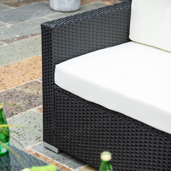 Outsunny 4-Seater Rattan Sofa Set Garden Rattan Furniture Wicker Steel Chair Seat Furniture Patio Rattan Garden Sofa Black Aosom UK