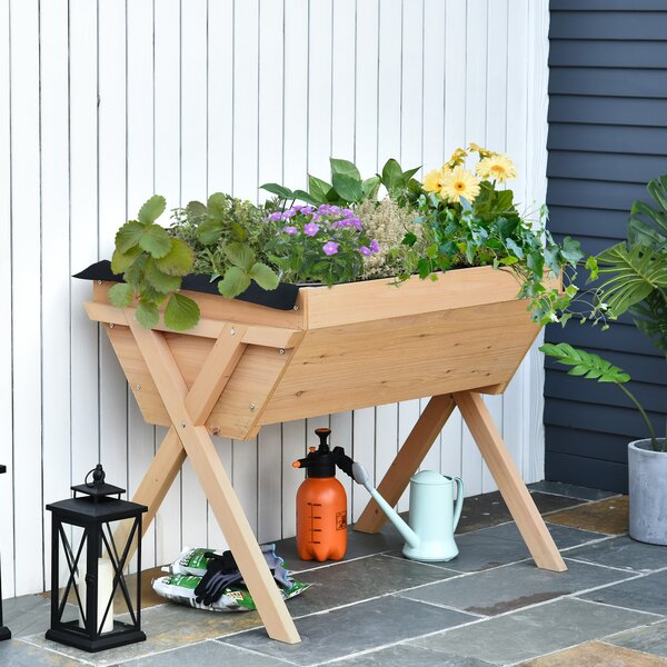 Outsunny Wooden Raised Planter Boxes, Flower Pots with Liner for Vegetables & Flowers Aosom UK