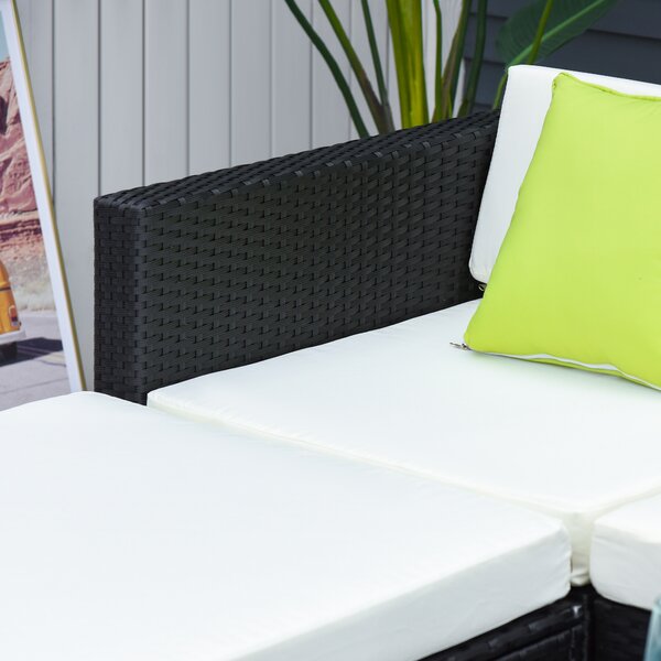 Outsunny 4-Seater Garden Rattan Furniture Outdoor Sectional Rattan Sofa Set Coffee Table Patio Furniture Metal Frame w/ Cushion Pillows Aosom UK