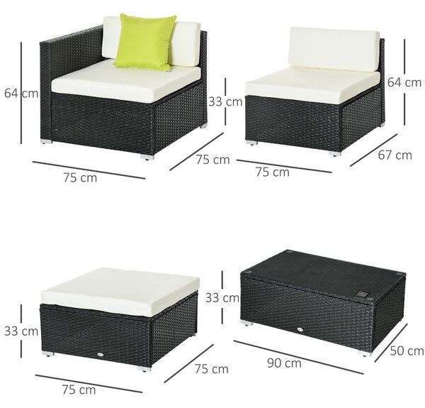Outsunny 4-Seater Garden Rattan Furniture Outdoor Sectional Rattan Sofa Set Coffee Table Patio Furniture Metal Frame w/ Cushion Pillows Aosom UK
