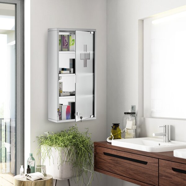 HOMCOM Wall-Mounted Medicine Cabinet: 4 Tier Lockable Glass Door, Stainless Steel Shelving Unit, 60Hx30Wx12D(cm) Aosom UK