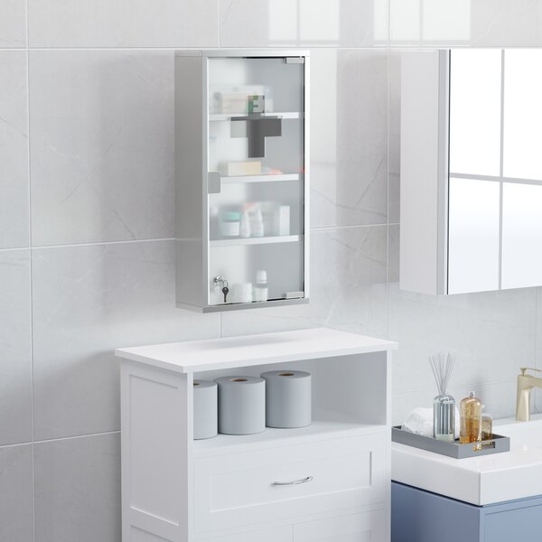 HOMCOM Wall-Mounted Medicine Cabinet: 4 Tier Lockable Glass Door, Stainless Steel Shelving Unit, 60Hx30Wx12D(cm) Aosom UK
