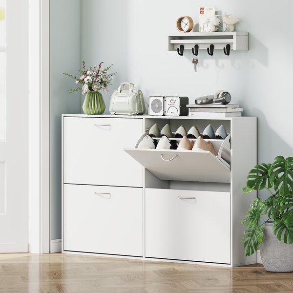 HOMCOM Shoe Cabinet, 120Lx24Wx81H cm, Particle Board-White Aosom UK