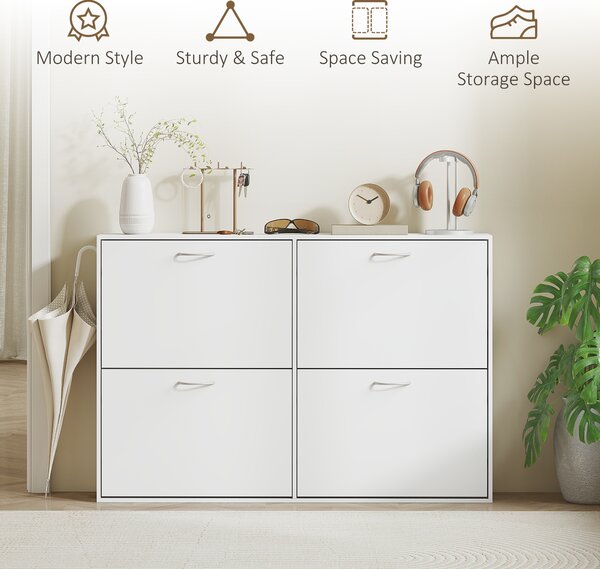 HOMCOM Shoe Cabinet, 120Lx24Wx81H cm, Particle Board-White Aosom UK