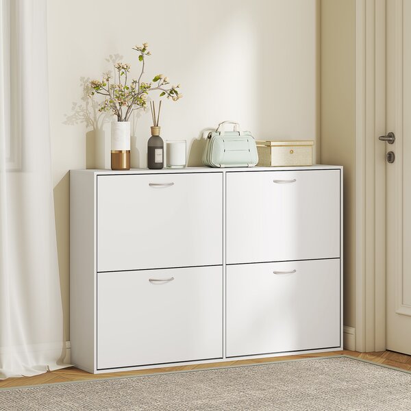HOMCOM Shoe Cabinet, 120Lx24Wx81H cm, Particle Board-White Aosom UK