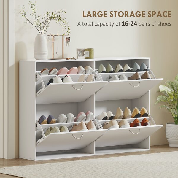 HOMCOM Shoe Cabinet, 120Lx24Wx81H cm, Particle Board-White Aosom UK