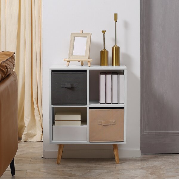 HOMCOM Freestanding 4 Cube Storage Cabinet Unit w/ 2 Fabric Drawers Handles Home Office Organisation Shelves Furniture 54.5L x 24W x 69.5H cm